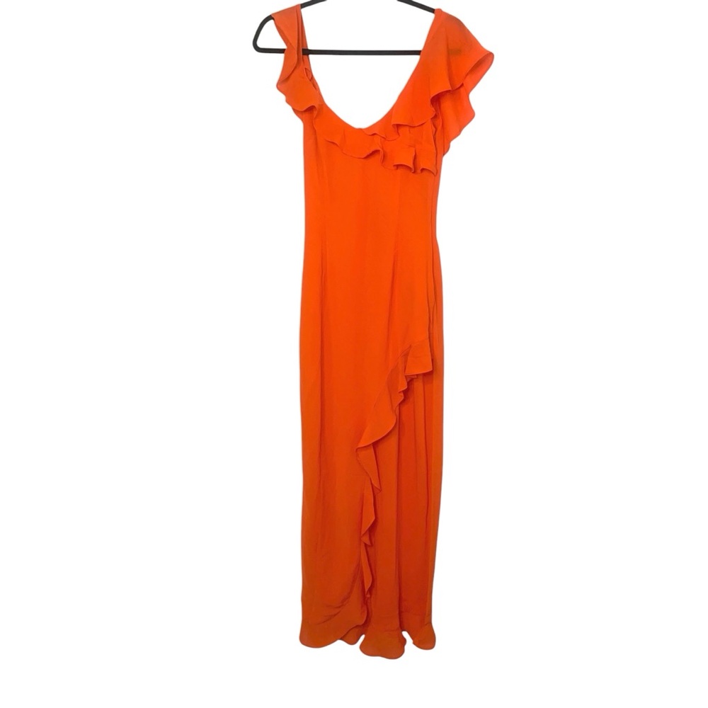 Bright Orange Ruffle-Trim Maxi Dress